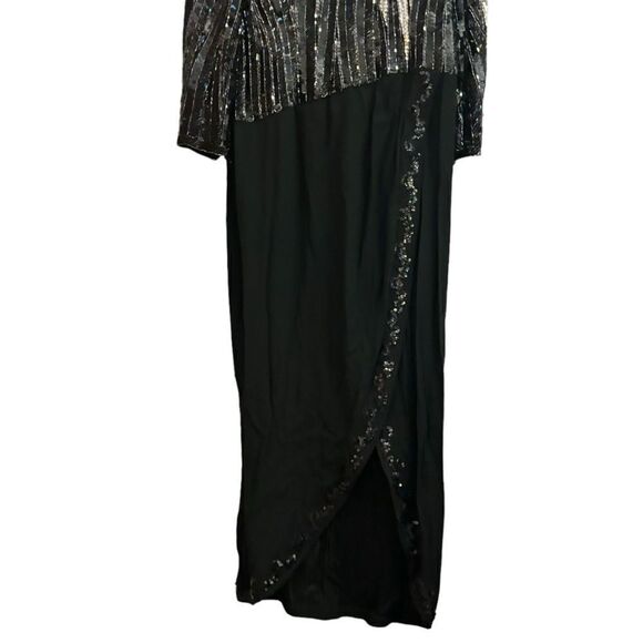 Bob Mackie Vintage Heavily Beaded & Sequin Black & Silver Stunning Dramatic Gown - Picture 7 of 16